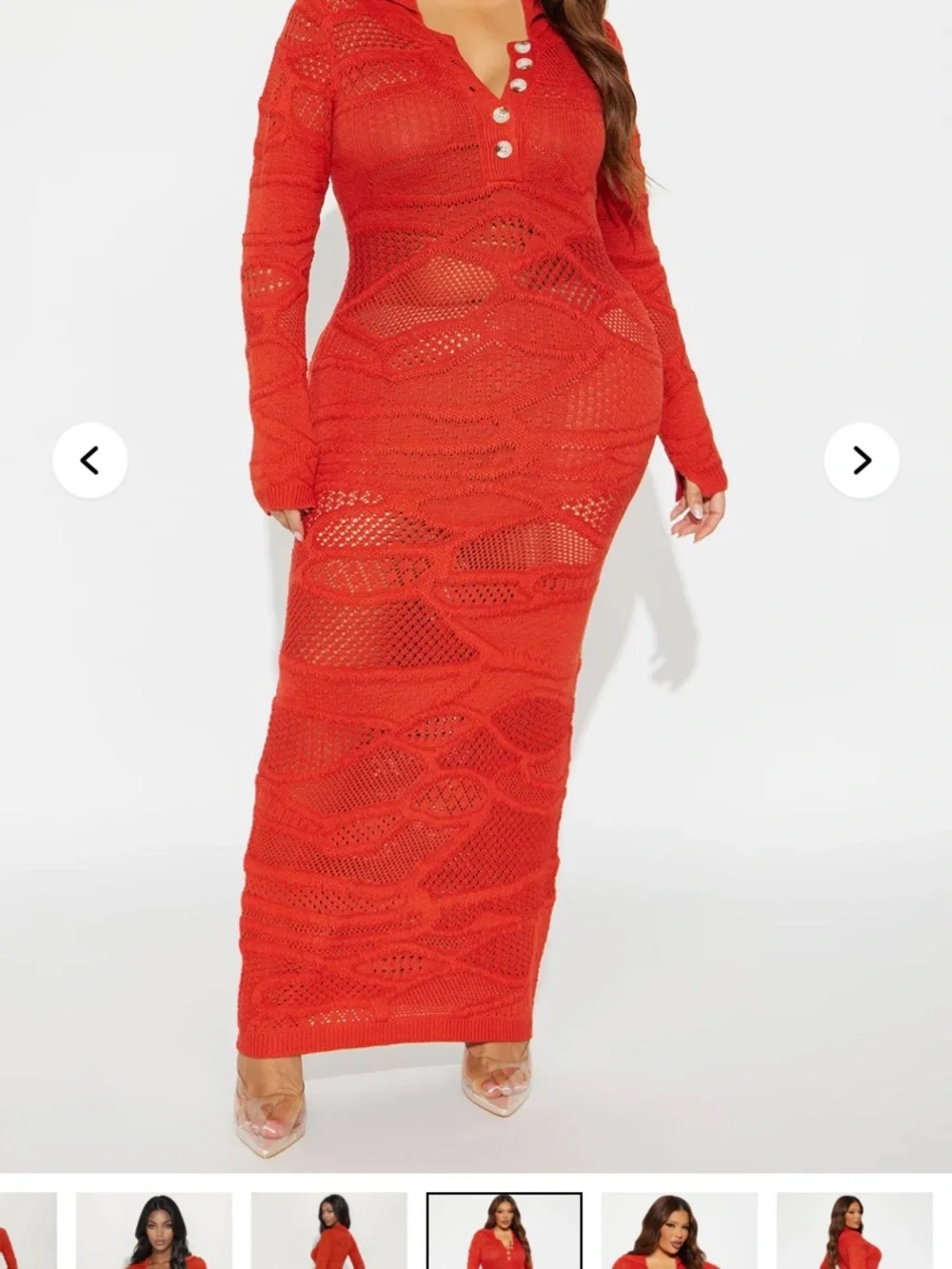 Fashion Nova Red Crochet Long Sleeve Maxi Dress - Picture 3 of 3